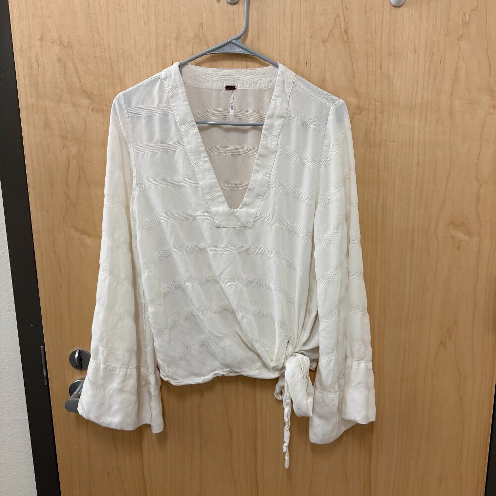 Free People Textured Side Tie Wrap Top Ivory Womens Size S
